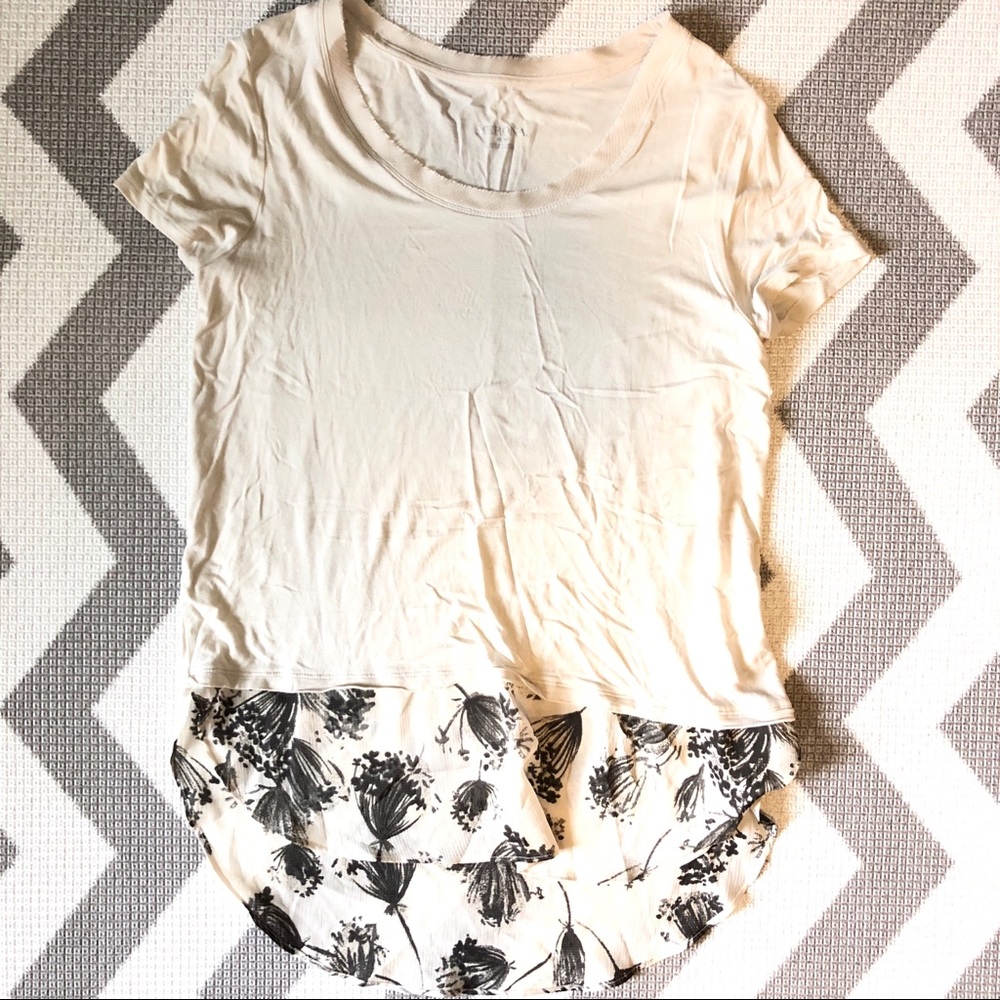 Layered t shirt with chiffon floral bottom